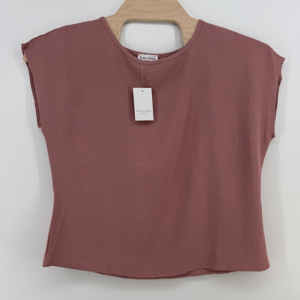 Elan + Grace New York Women Petite Large Mauve Crinkle Short Sleeve Blouse NWT